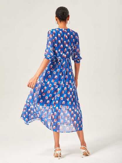 Geometric Color-Block Chiffon Maxi Dress