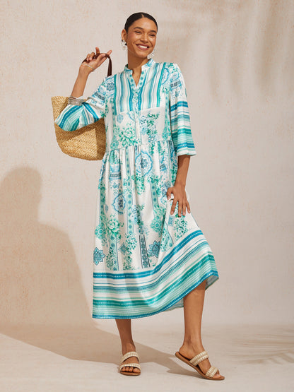 Celadon Bloom Story Silky Satin Maxi Dress