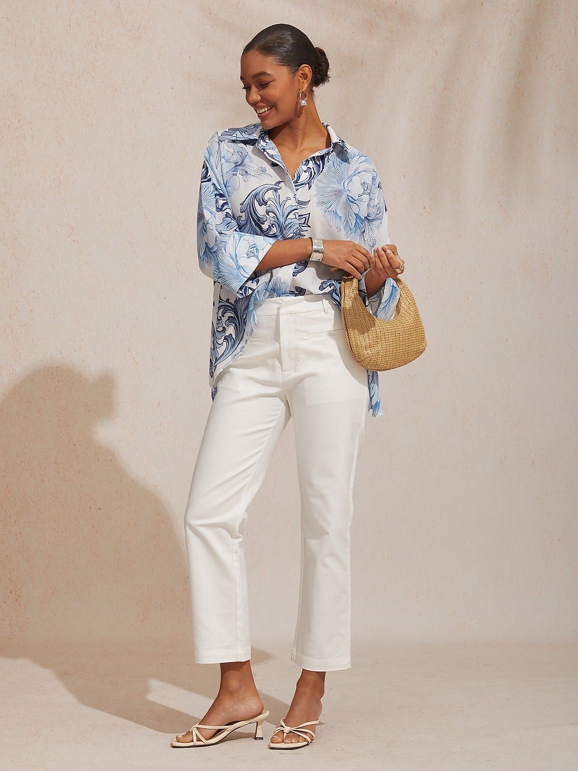 Vacation Retro Floral Dolman Sleeve Chiffon Short Shirt