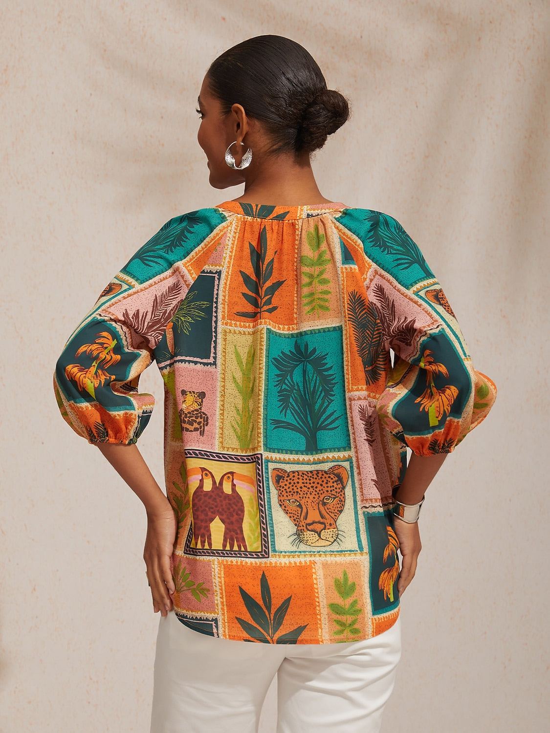 Vacation Tropical Element Floral Loose fit Chiffon Top