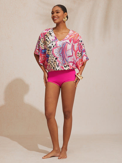 Vacation Paisley Pattern Stretch Spliced Chiffon One Piece Swimsuit