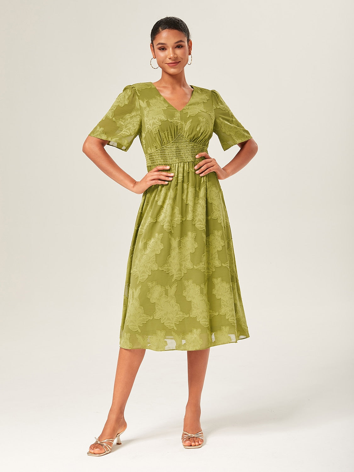 Green Short Jacquard Dress
