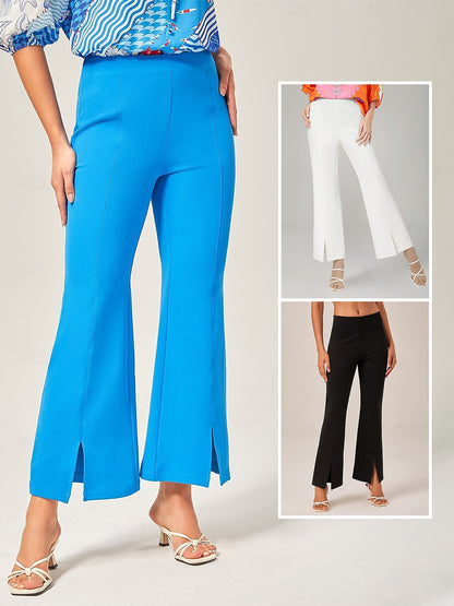 Elegant White Wide Flared Trousers
