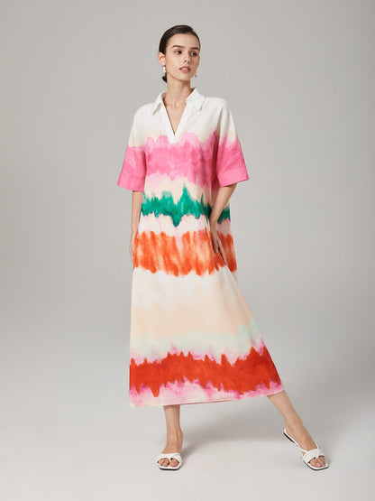 Color Gradient Printed Shirt Dress