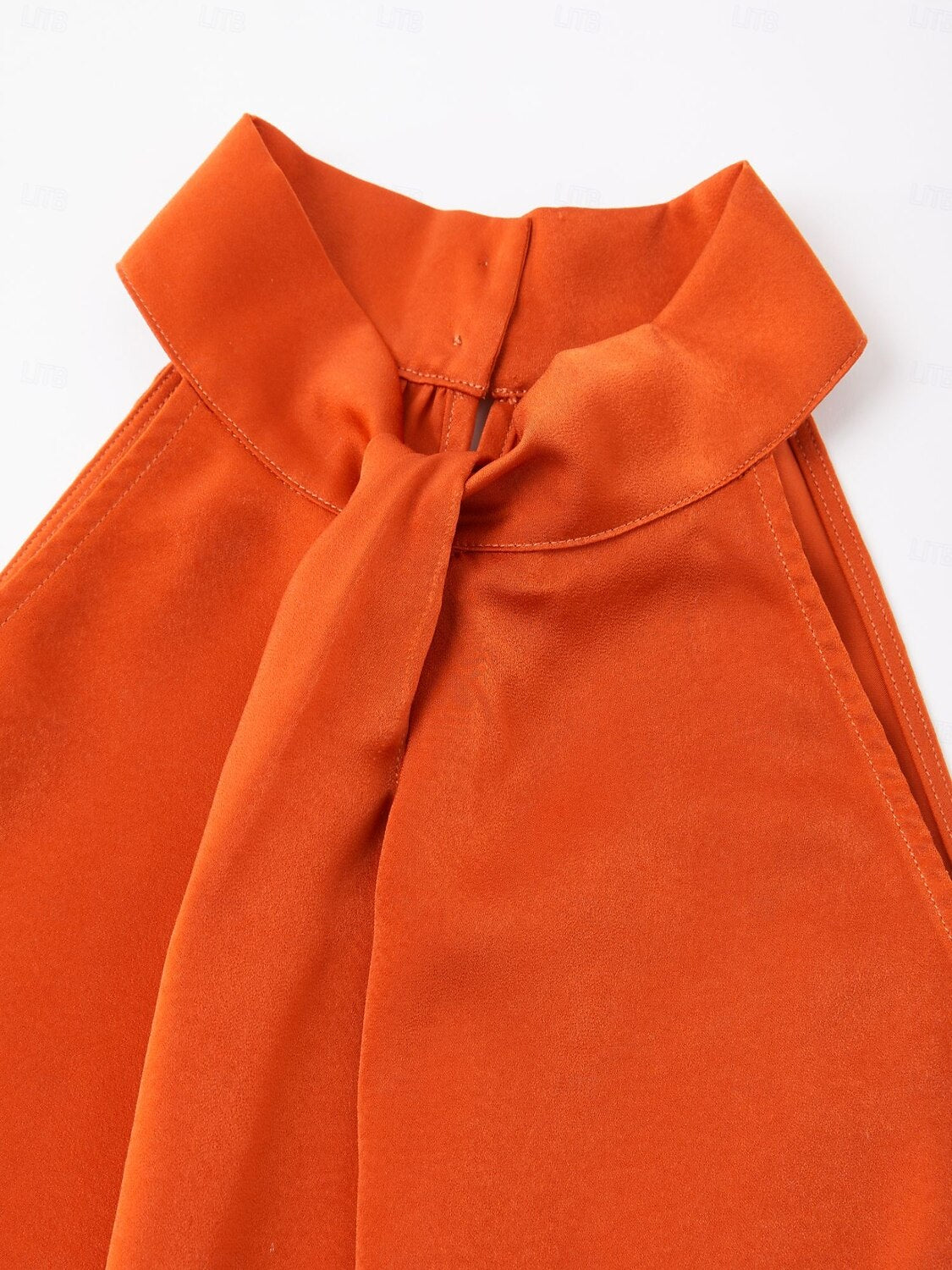 Satin Orange Stand Collar Wide Leg Pants Set