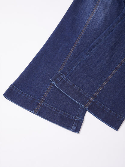 Casual Daily Solid Color Wide Leg Denim Pants