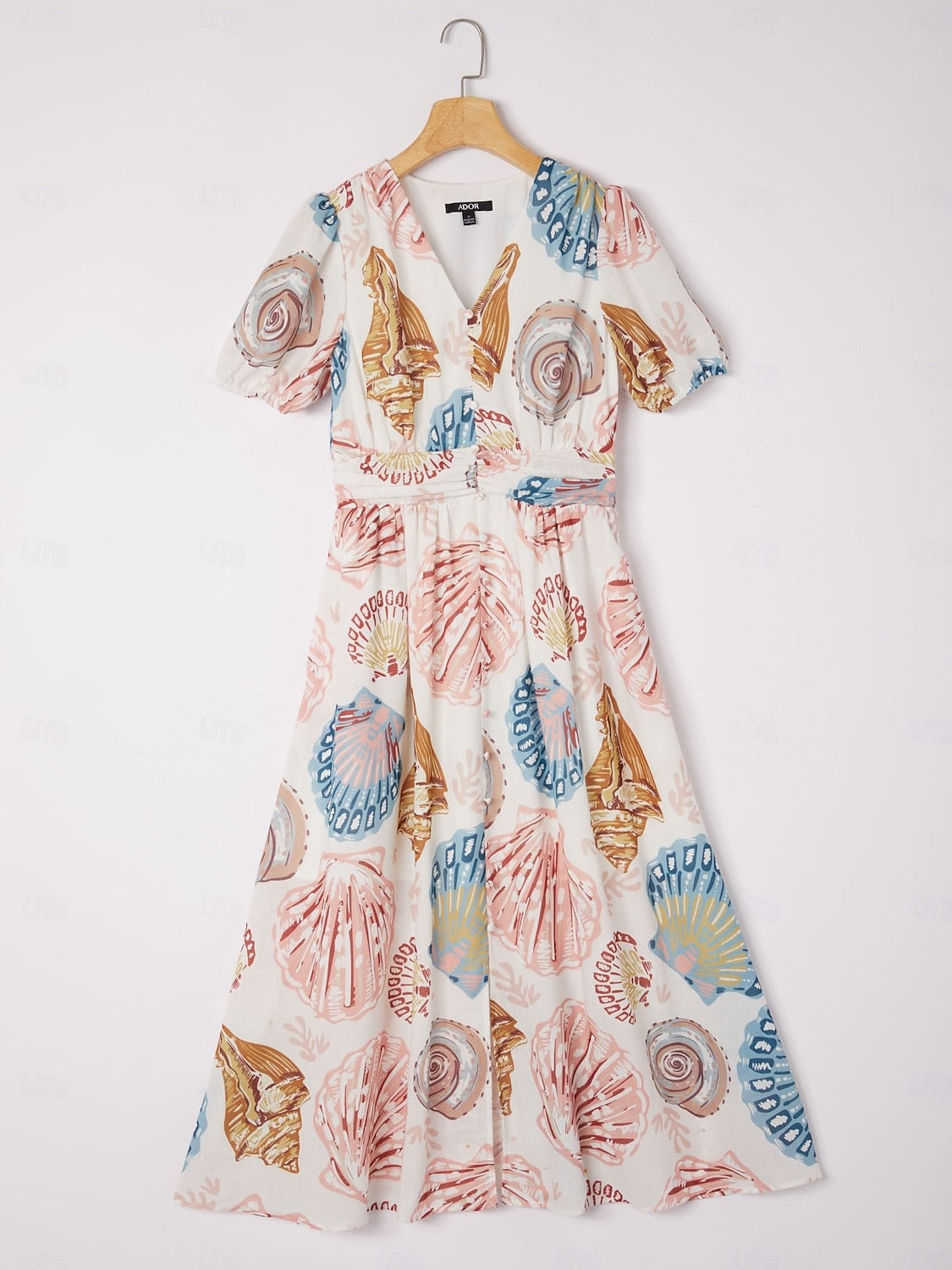Linen-Like Smocked A-Line Midi Dress