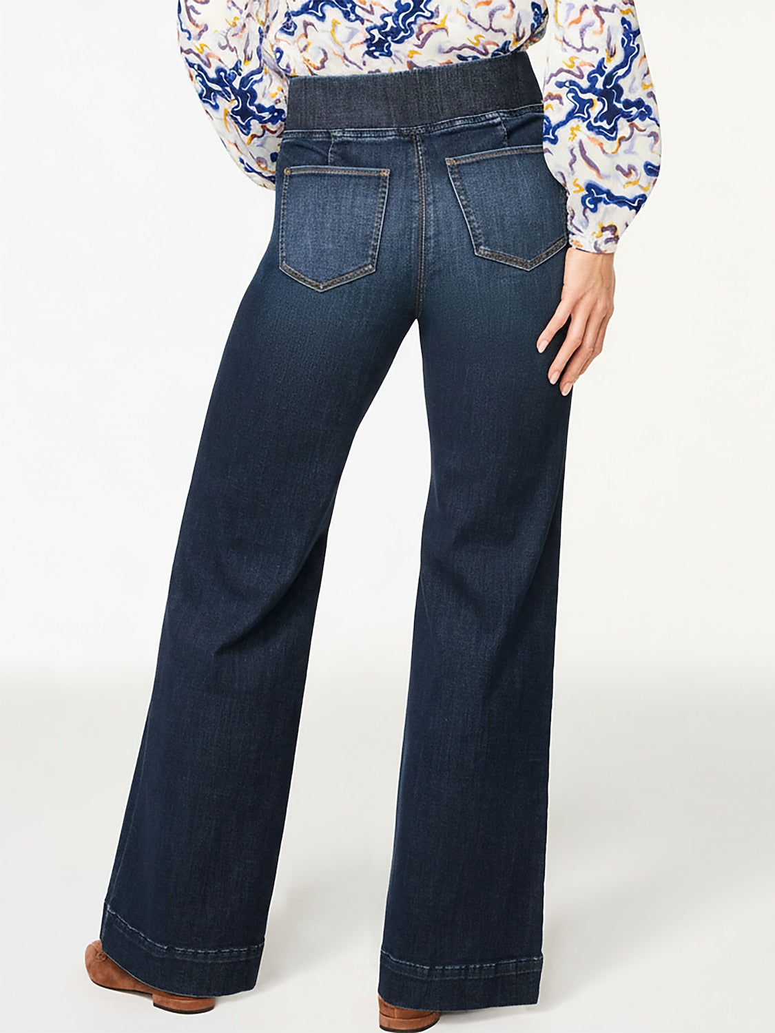 Casual Daily Solid Color Wide Leg Denim Pants