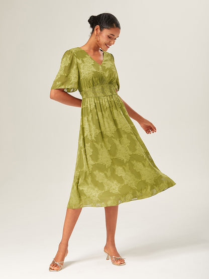 Green Short Jacquard Dress