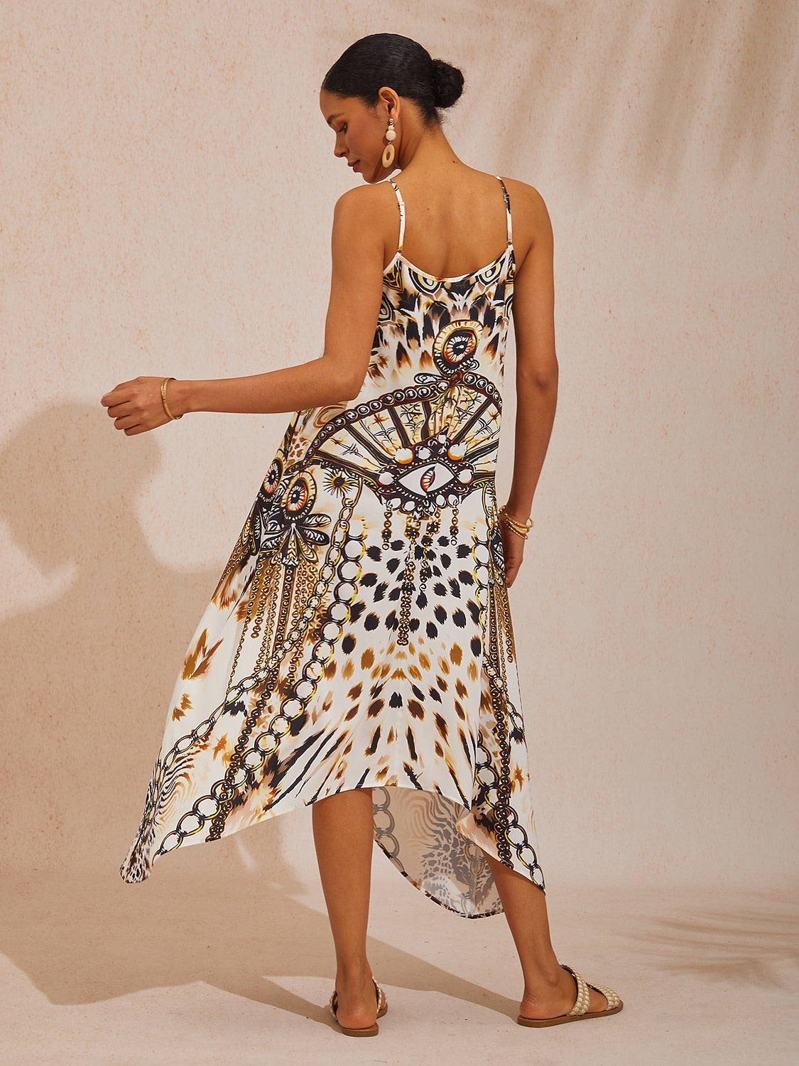 Vacation Leopard Chain Print Satin Cami Maxi Dress