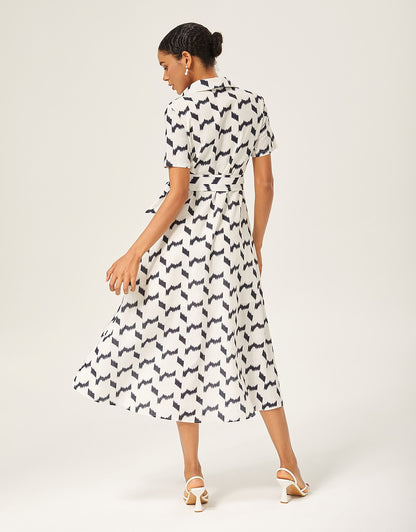 Monochrome Geometric Faux-Linen Dress