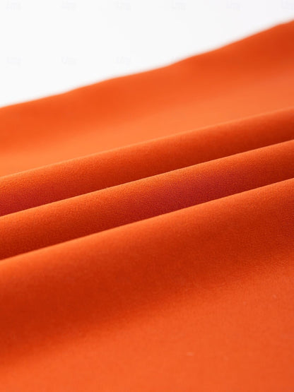 Satin Orange Stand Collar Wide Leg Pants Set