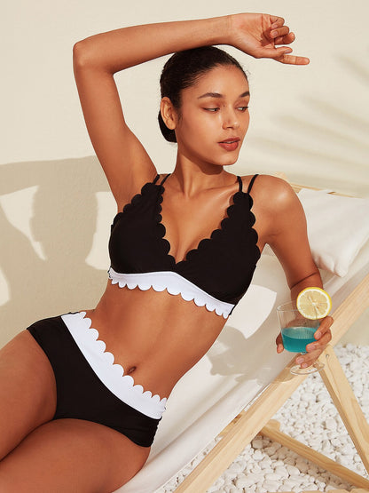 Petal Border Longline Triangle Bikini Set
