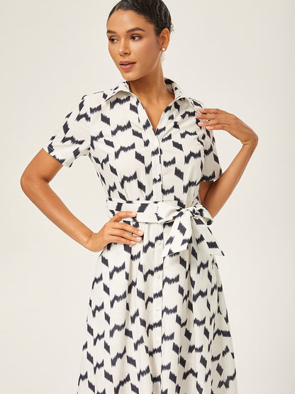 Monochrome Geometric Faux-Linen Dress
