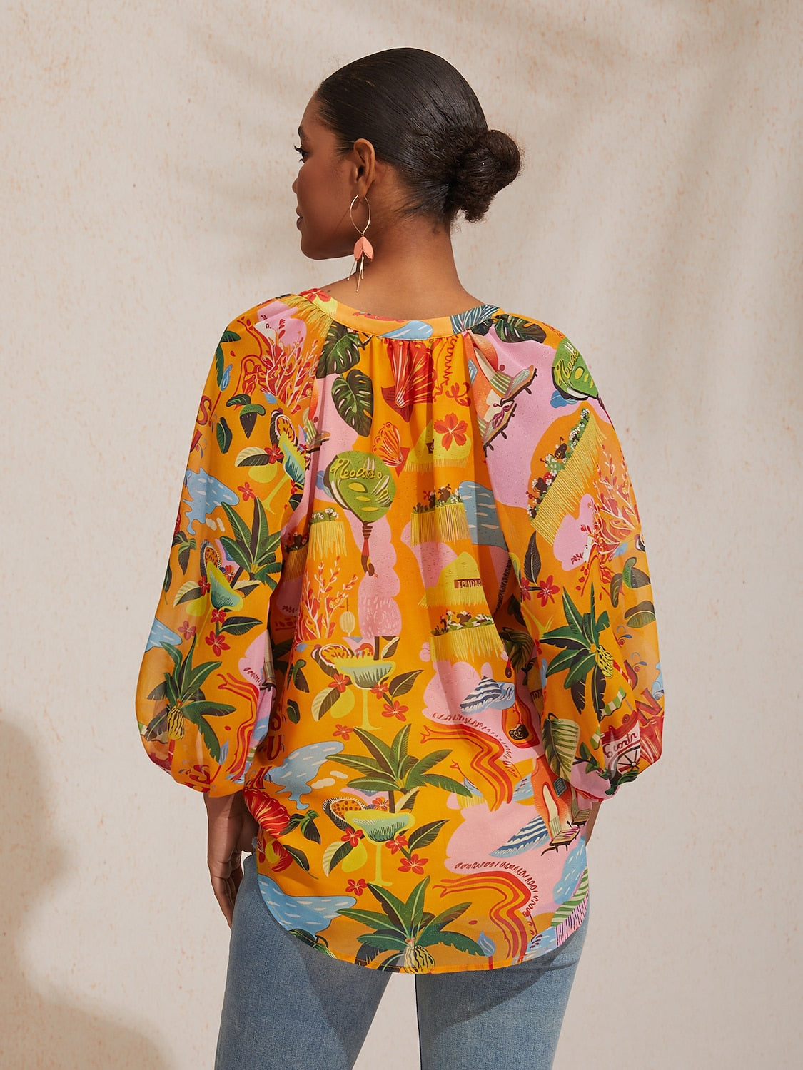 Vacation Beach Element Print Loose fit Chiffon Top