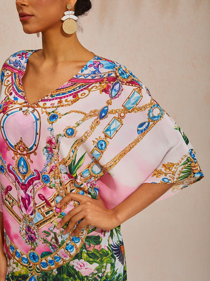 Vacation Jungle Print Dolman Sleeve Chiffon Maxi Dress