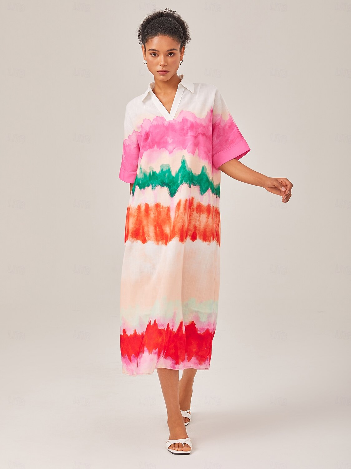 Color Gradient Printed Shirt Dress