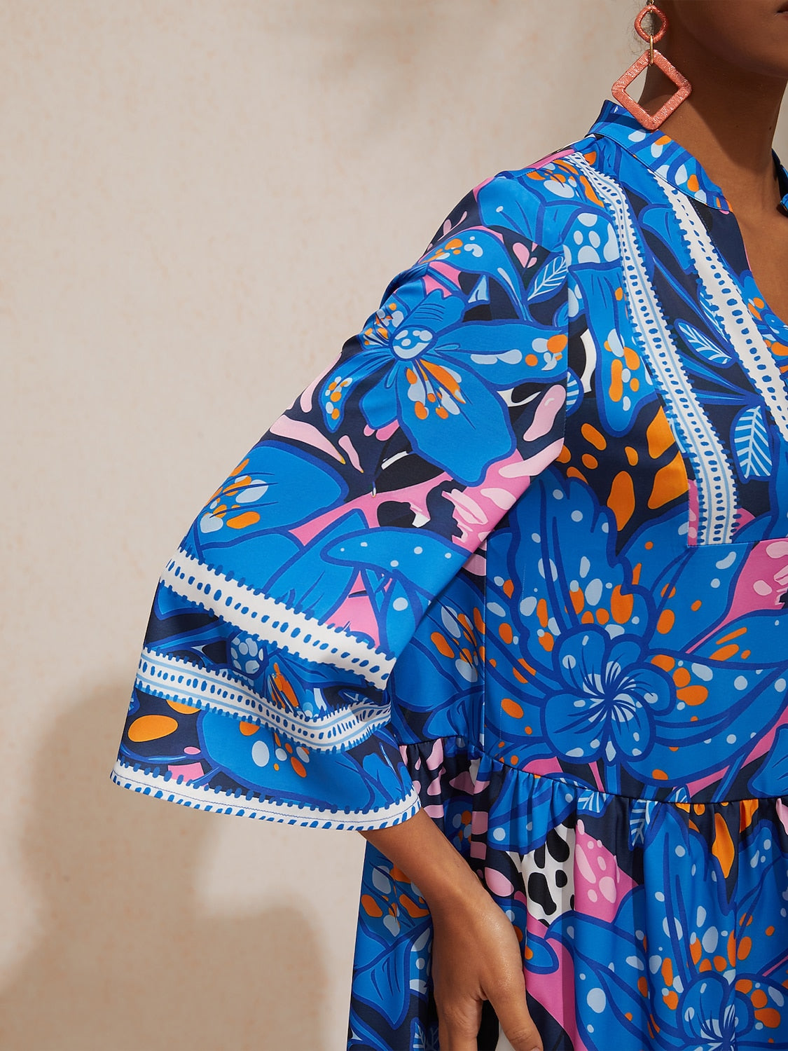 Vacation Abstract Color Dot Floral Loose fit Satin Maxi Dress