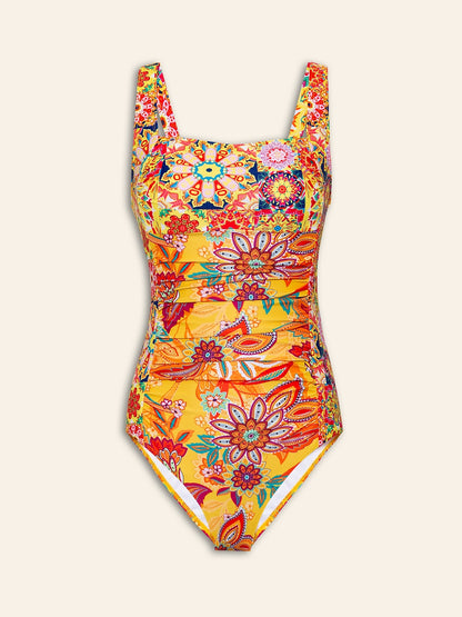 Removable Pad Shirred Boho Swimsuit