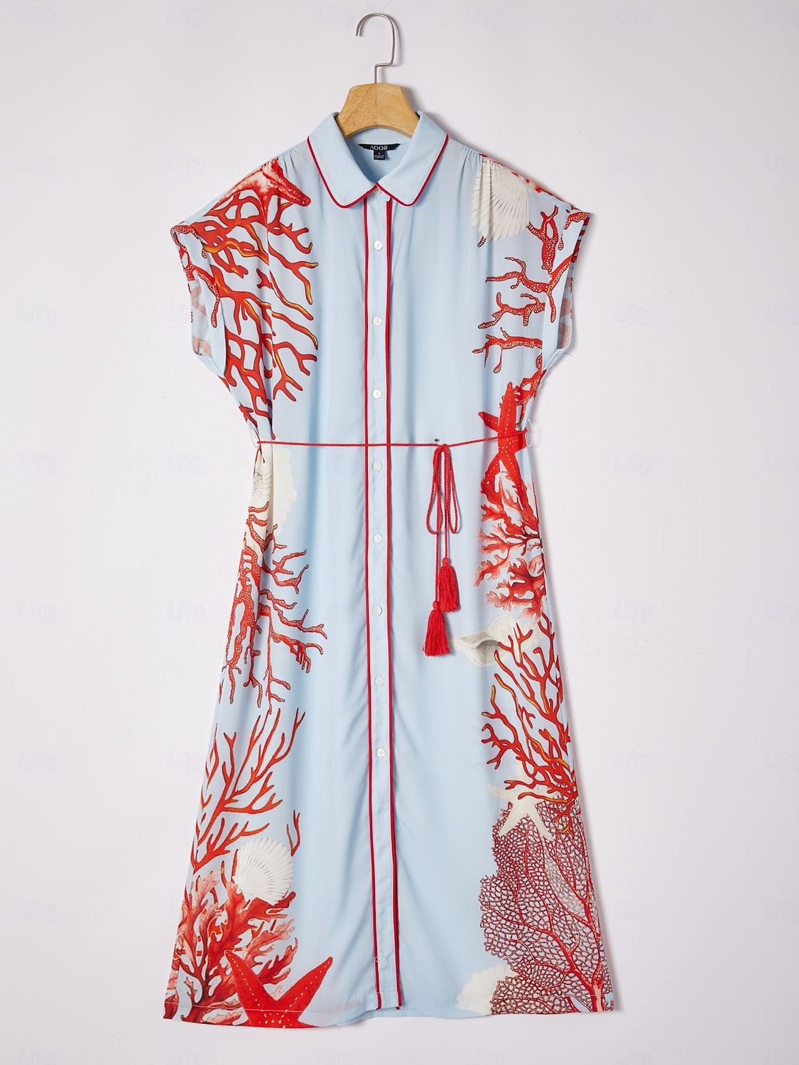 Loose Color-Block Coral Shirt Dress