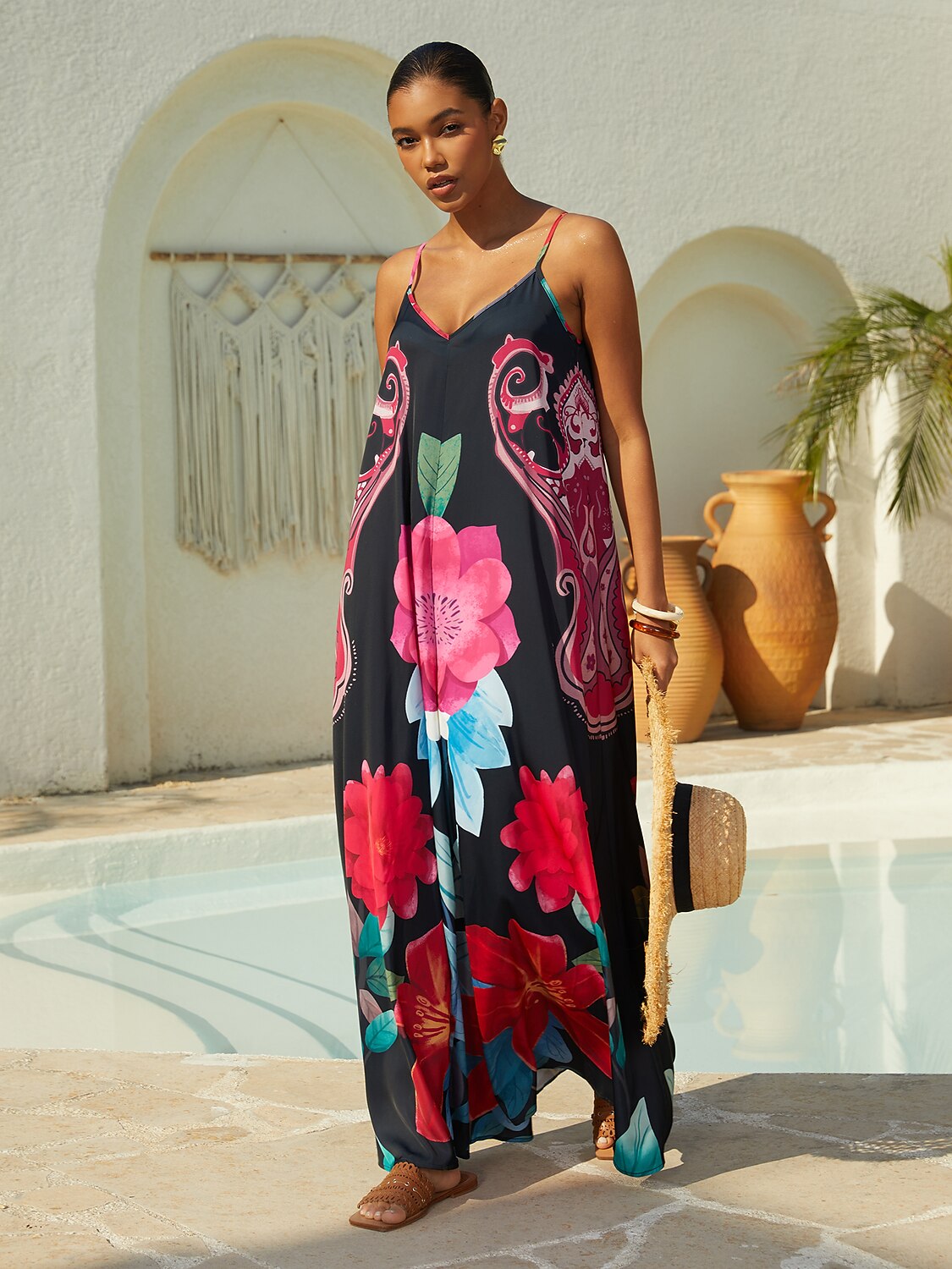 Satin Floral Print Camisole Jumpsuit