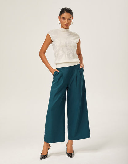 Ivory Wool Jacquard Mock Neck Knit Top