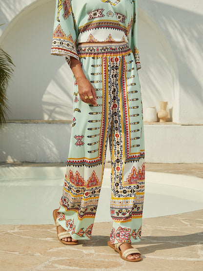 Vacation Geometric Print Satin Wide leg Pants