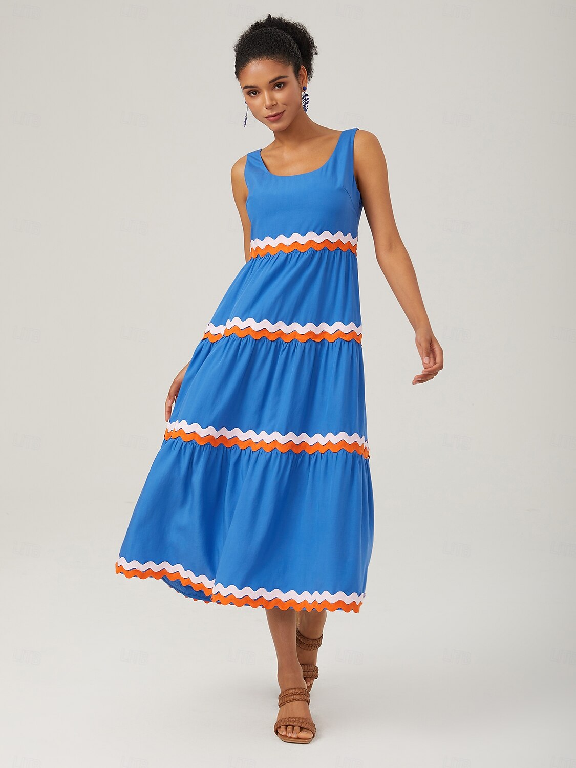 Tencel Layered Ruched Color-Block Webbing Dress