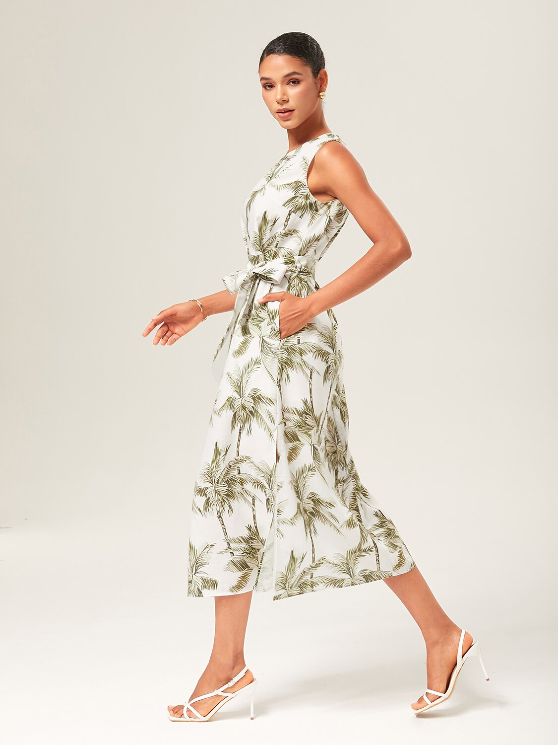 Linen-Like Sleeveless Midi Dress