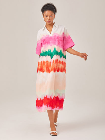 Color Gradient Printed Shirt Dress