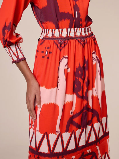 Chiffon Orange Printing Elegant Bohemia Midi Skirt