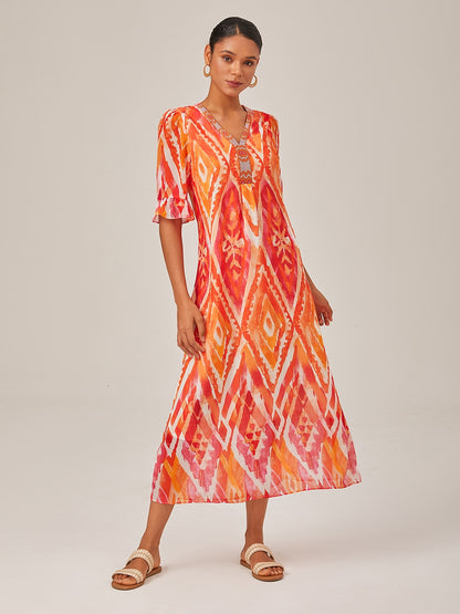 Chiffon Ethnic Print Midi Dress