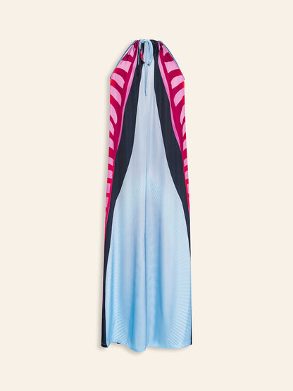 Halter Dress Satin Maxi Dress Rainbow Halter