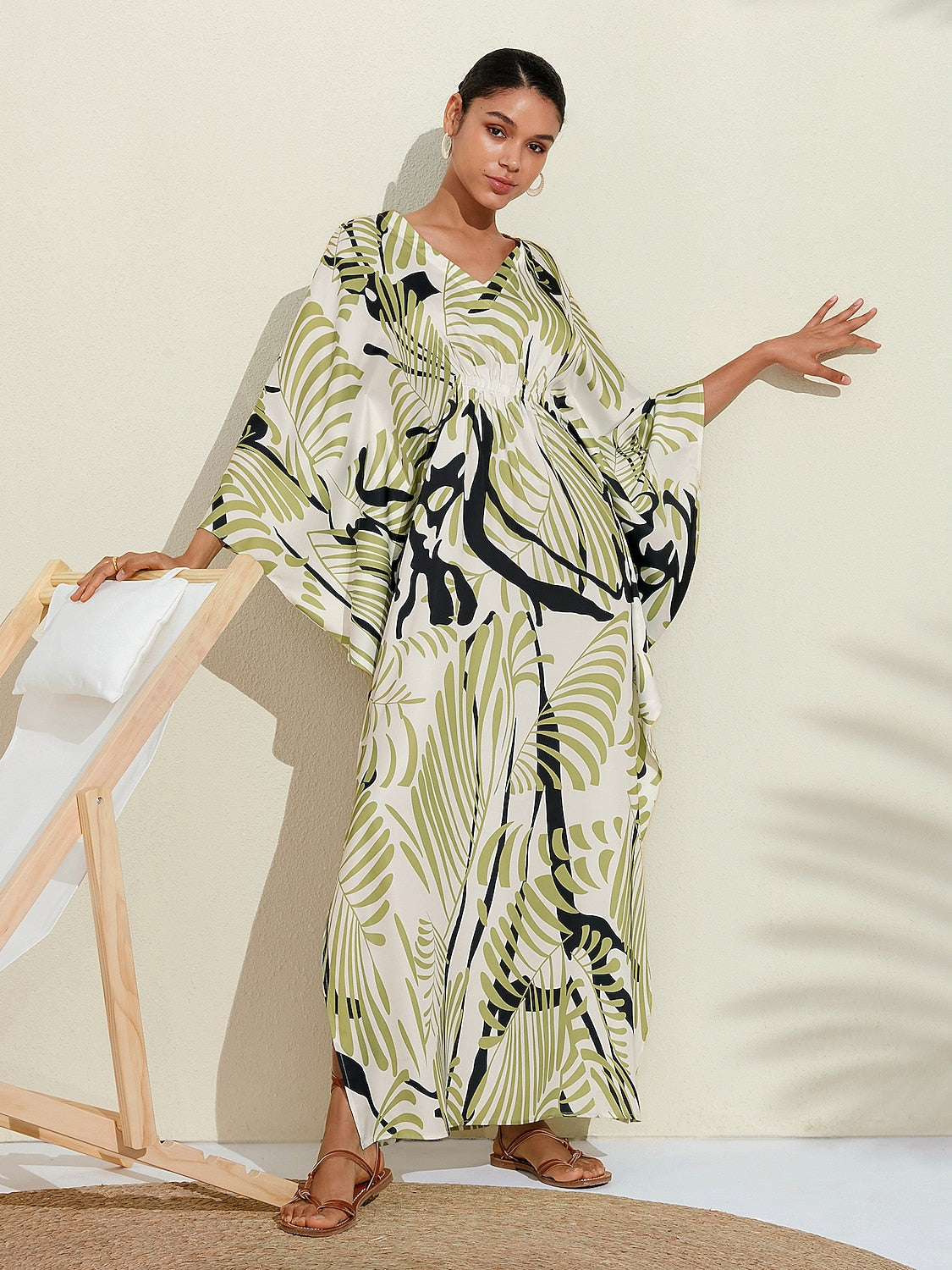 Satin Floral Maxi Dress Kaftan Dress