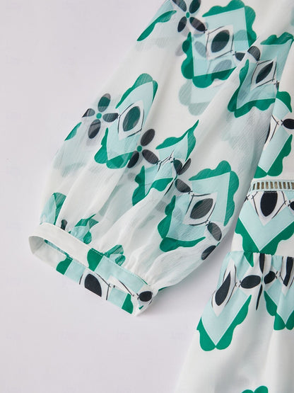 Geometric Cinched Waist Midi Dress