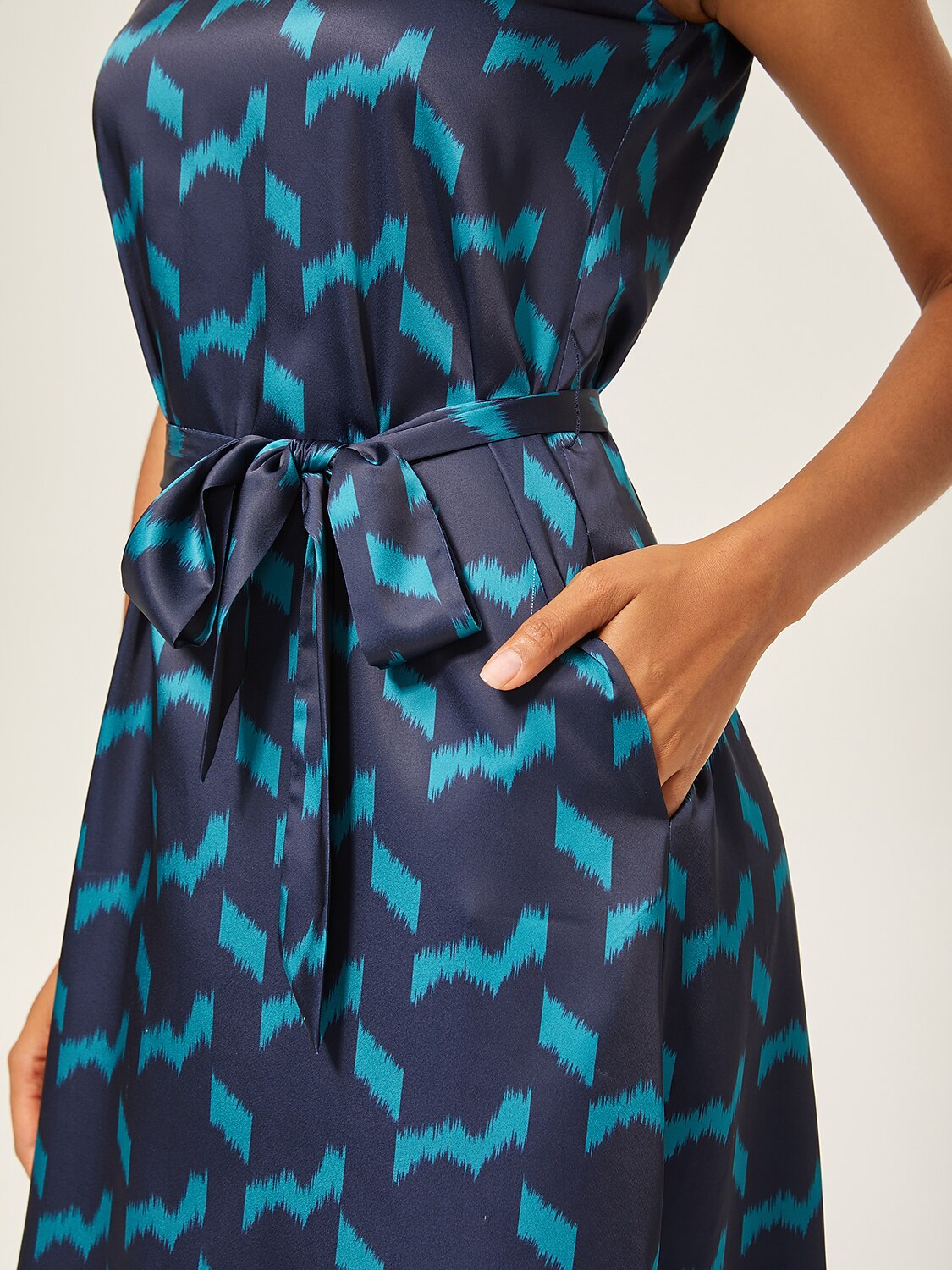 Matte Satin Geometric Sleeveless Maxi Dress