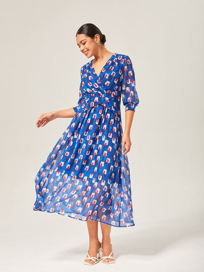 Geometric Color-Block Chiffon Maxi Dress