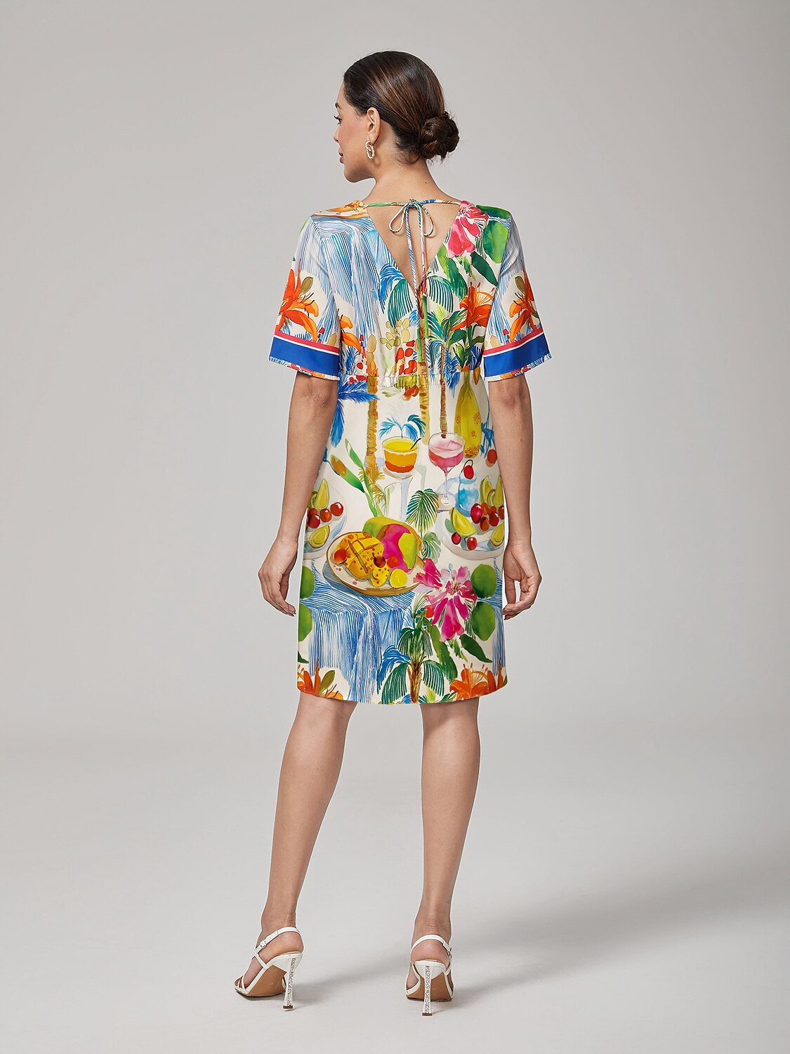 Fruit Floral Straight V-Neck Mini Dress