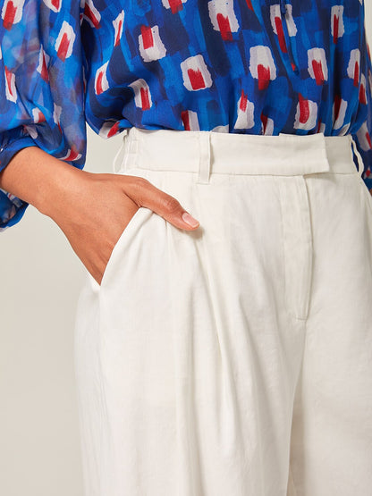 Breathable Linen Off-White Wide-Leg Pants