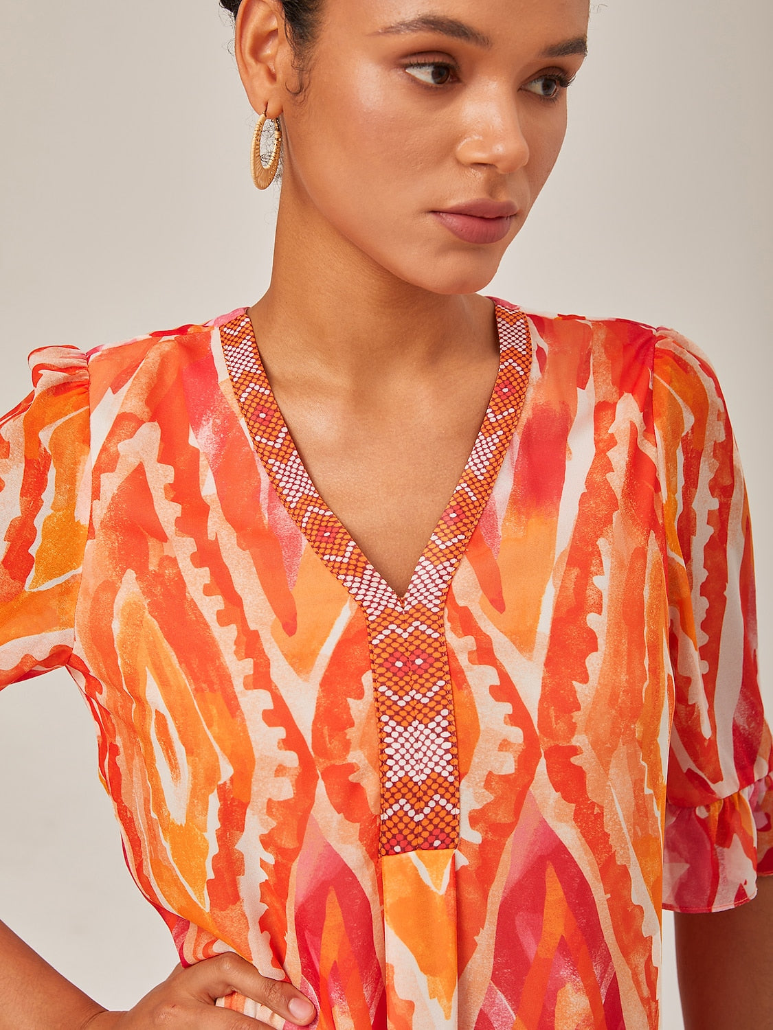 Chiffon Ethnic Print Midi Dress