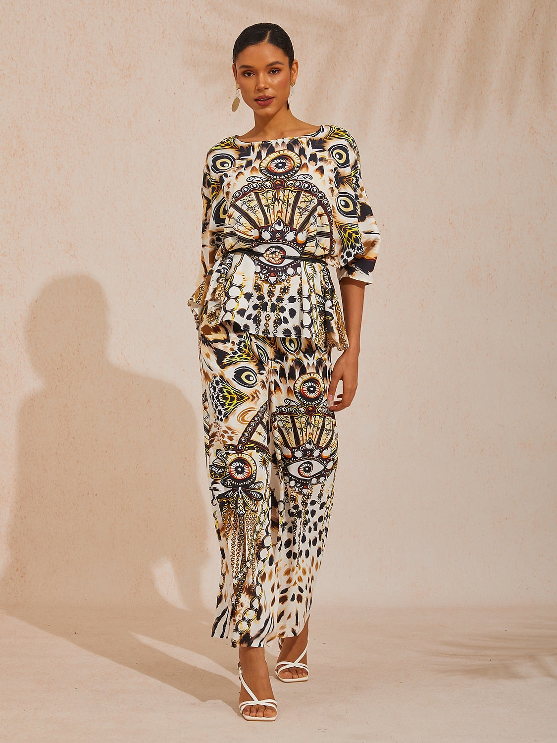 Vacation Artistic Leopard Print Dolman Sleeve Chiffon Top