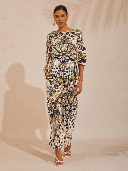 Vacation Artistic Leopard Print Dolman Sleeve Chiffon Top