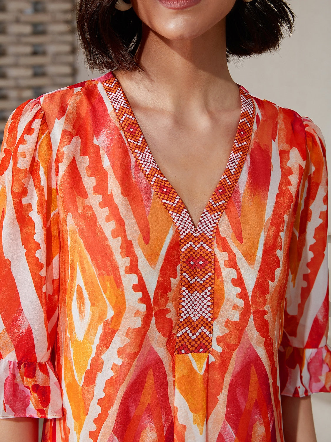 Chiffon Ethnic Print Midi Dress