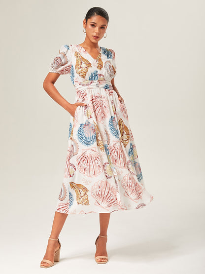 Linen-Like Smocked A-Line Midi Dress