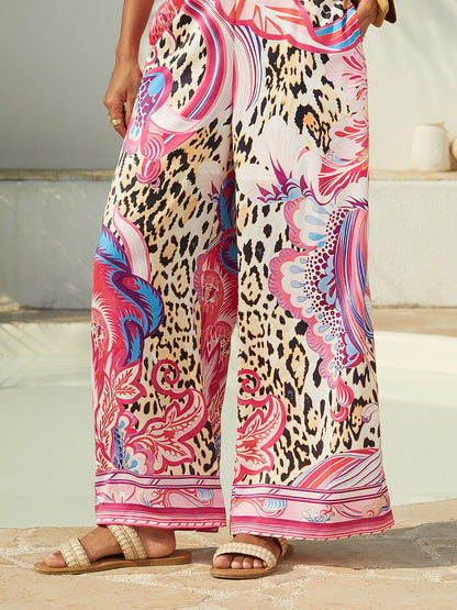 Vacation Pink Paisley Print Satin Straight Pants