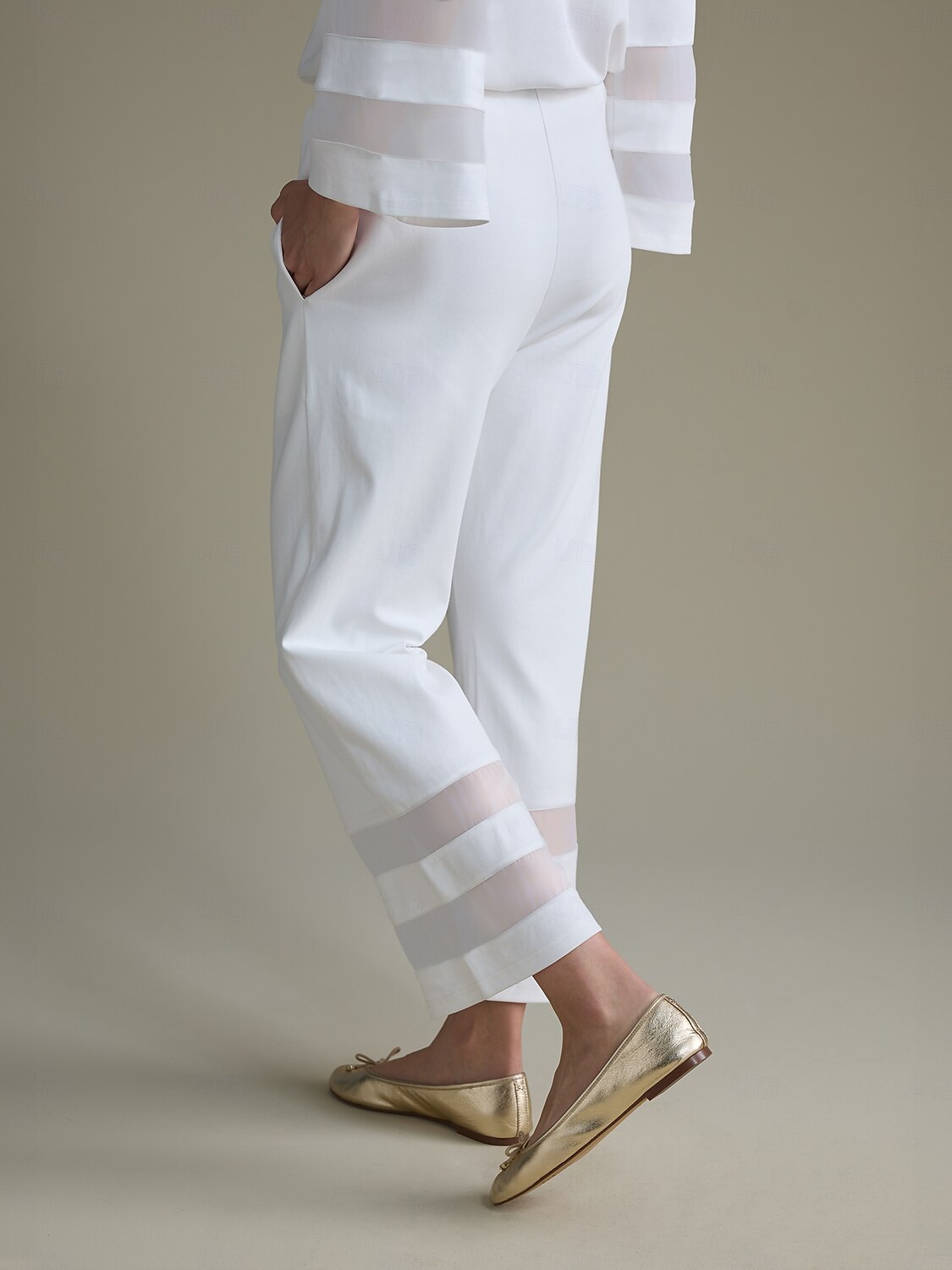 White Modal Cropped Chiffon Hem Pants