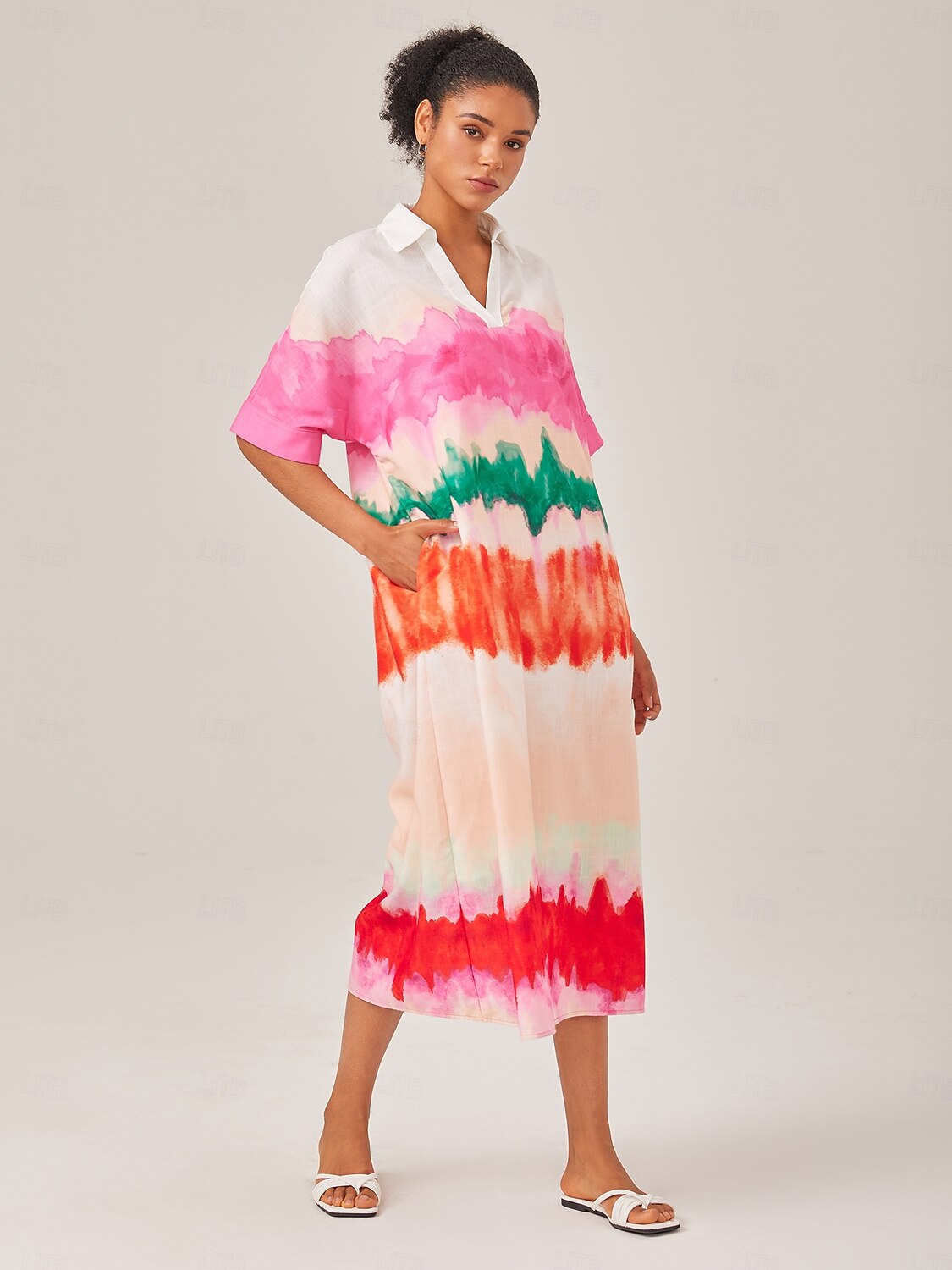 Color Gradient Printed Shirt Dress