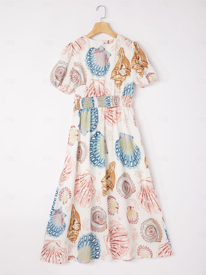 Linen-Like Smocked A-Line Midi Dress