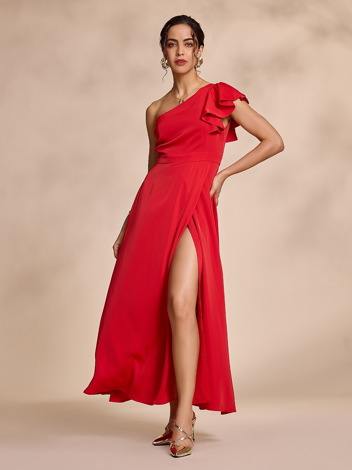 Satin Peplum Hem Solid Maxi Dress Dress