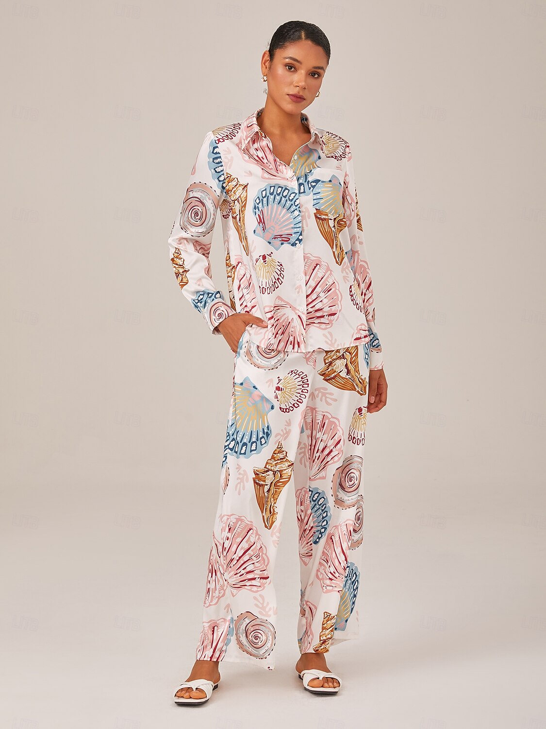 Shell Print Button Down Relaxed Long Sleeve Shirt